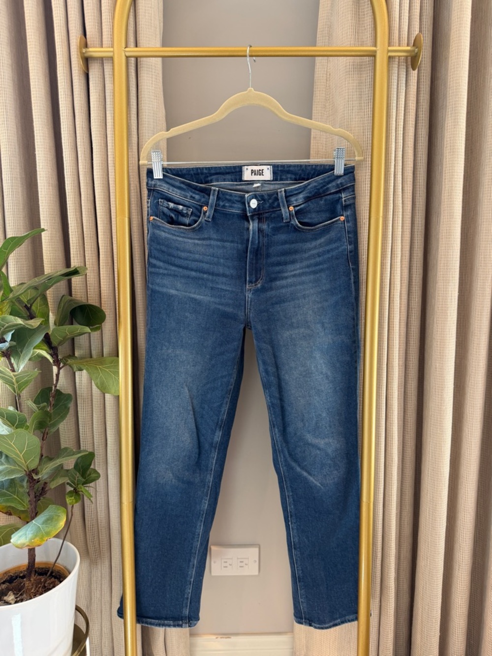 PAIGE Mid Blue Cindy Cropped Slim Jeans